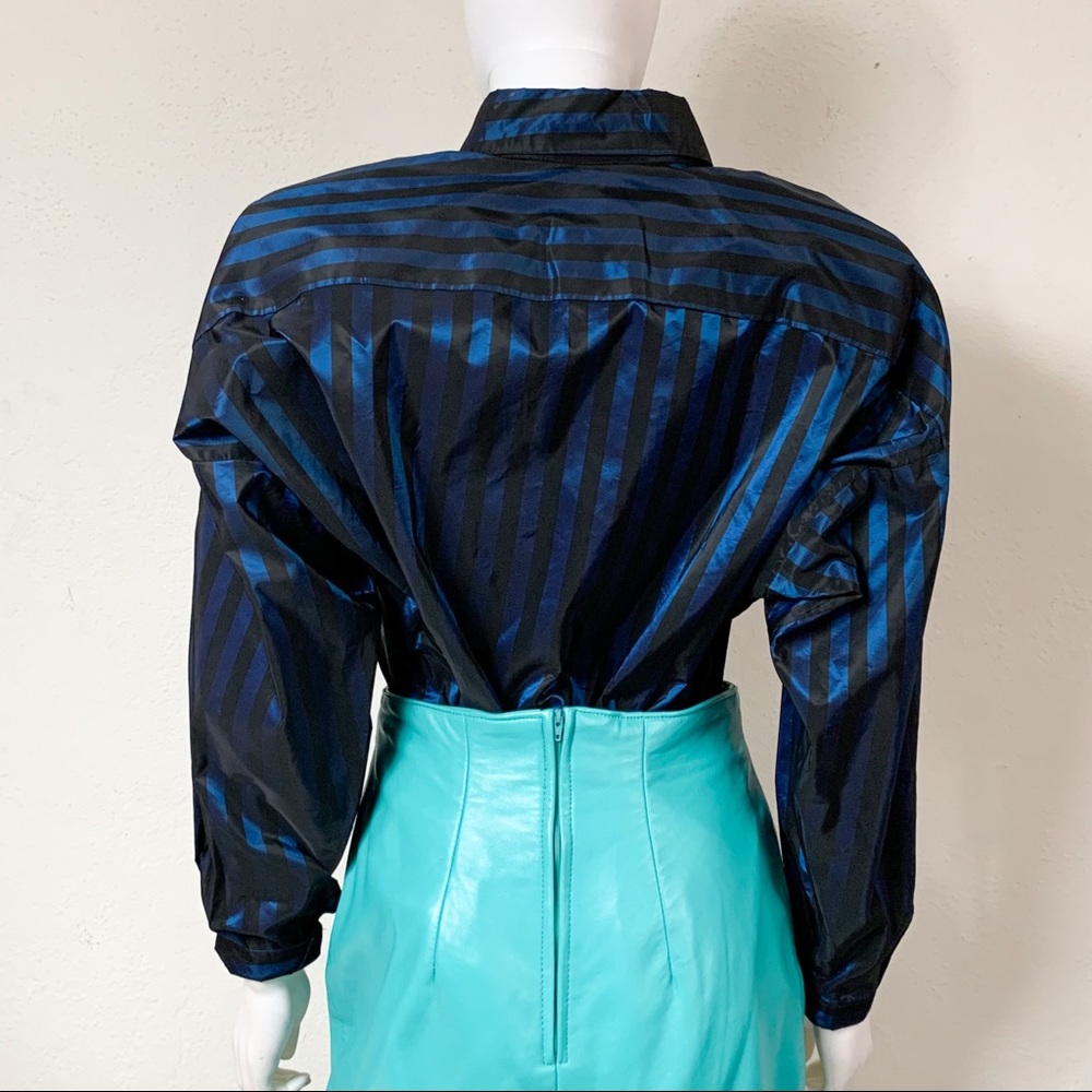 Norma Kamali Vintage 80s Striped Button Down Shirt Top Metallic - Picture 3 of 7